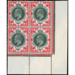 Great Britain King Edward VII Issues 1911-13 Somerset House 1/- green and bright scarlet, block of