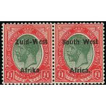 South West Africa 1923 (31 Mar.) Setting II £1 green and red horizontal pair, variety "Afrika" with