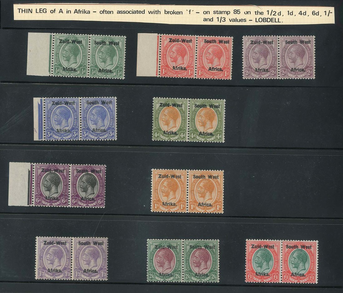 South West Africa 1923 (1 Jan.-17 June) Issued Stamps Thin leg of "A" of "Afrika" on ½d., 1d., 2d.,