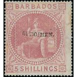 Barbados 1873 Watermark Small Star 5/- Dull Rose Specimen Stamps