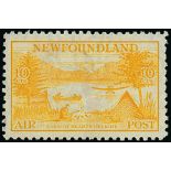 Newfoundland 1933 Air 10c. orange-yellow marginal block of four, variety imperforate,