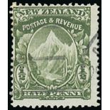 New Zealand Halfpenny Green Mount Cook 1907-08 Cowan Paper, Perf. 14½x15 Used single with inverted