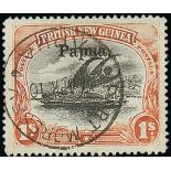 Papua 1907 small "Papua", watermark horizontal, 1/- black and orange, fine used. S.G. 36, £400.