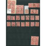 New Zealand 1899-1903 Local Print, Perforation 11, No Watermark 6d. red Kiwi, used selection (33) o