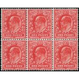 Great Britain King Edward VII Issues 1911 Harrison and Sons, Perforation 14 1d. aniline rose, block