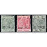 Barbados 1882-86 Keyplate Issue Specimen Stamps ½d., 1d. and 4d. grey,