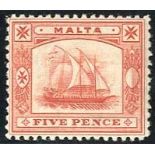 Malta 1899-1901 5d. vermilion with watermark reversed, fine mint.