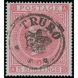 Telegraph Stamps Telegraphic usage of postage stamps 1867 5/- rose, Plate 1, AG, watermark Maltese