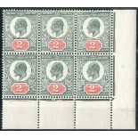 Great Britain King Edward VII Issues 1911-13 Somerset House 2d. deep dull green and red, block of s