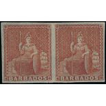 Barbados 1852-55 Blued Paper Issue Issued Stamps (4d.) brownish red horizontal pair with good to la