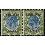 South West Africa 1923 (1 Jan.-17 June) Issued Stamps 10/- blue and olive-green horizontal pair, va