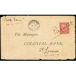 St. Lucia 1909 (Mar.) envelope (opened-out) per "RMS Eden" to the Colonial bank in St. Lucia,