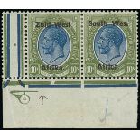 South West Africa 1923 (1 Jan.-17 June) Issued Stamps 10/- blue and olive-green lower left corner h