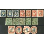 India 1854 ½a. (3), 1a. (4), 4a. (4, three are cut-to-shape), 2a. (5),