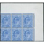 Great Britain King Edward VII Issues 1911 Harrison and Sons, Perforation 14 2½d. bright blue, block