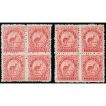 New Zealand 1902-07 Local Print, Single Lined Watermark, Perf. 11 6d. Kiwi , blocks of four in Salm