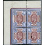 Great Britain King Edward VII Issues 1911-13 Somerset House 9d. dull reddish purple and blue, block