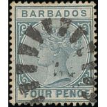 Barbados 1882-86 Keyplate Issue Issued Stamps 4d. grey, variety value tablet printed double,