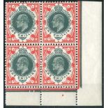 Great Britain King Edward VII Issues 1911-13 Somerset House 1/- green and bright scarlet, block of