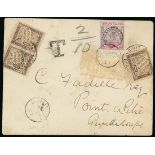 Leeward Islands 1897 (27 July), envelope to Guadeloupe, bearing 1897 Jubilee 1d. dull mauve and ro