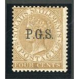 Malaya Perak Official 1889 CA 4c. brown with watermark inverted, centred to upper left, fine mint.