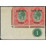 South West Africa 1923 (1 Jan.-17 June) Issued Stamps £1 green and red lower left corner plate numb