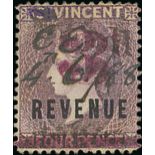 St Vincent Revenue Stamps 1888 Provisional issue, 3d. on 4d. lilac variety surcharge double