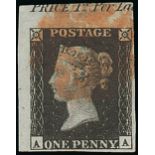 Great Britain 1840 One Penny Black Plate VII AA, from the corner of the sheet with part inscription