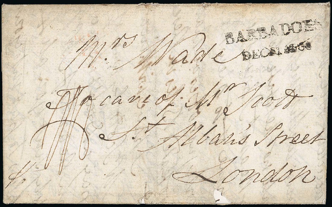 Barbados Early Letters and Handstamps 1800 (28 Nov.) entire letter from Berbice to London,