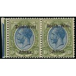 South West Africa 1923 (1 Jan.-17 June) Issued Stamps 10/- blue and olive-green horizontal pair wit