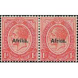 South West Africa 1923 (1 Jan.-17 June) Issued Stamps 1d. rose-red horizontal pair, variety "Afrika