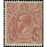 Australia 1922 single watermark, comb perf. ½d. colour trial in red-brown on ungummed paper, centr