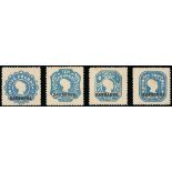 Barbados Revenue Stamps 1941 Embossed, Script watermark 3d., 5/-, 10/-, £1 and £10 mint,