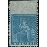 Barbados 1861-70 Issue Issued Stamps (1d.) blue with sheet margin at top, variety imperforate betwe