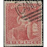 Barbados 1861-70 Issue "cancelled" Obliterator 6d. rose-red neatly cancelled at upper right by part