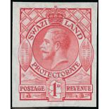 Swaziland 1933 Definitive Issue Colour Proof 1d. imperforate colour proof in carmine (issued colour