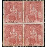 Barbados 1861-70 Issue Issued Stamps (4d.) dull rose-red block of four,