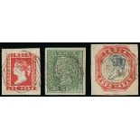 India India used Abroad Burma 1854 1a. Die I, 2a. green and 4a. blue and red 4th.printing, all with