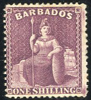 Barbados 1876-81 Crown CC, Perf. 14 Issued Stamps 1/- purple,