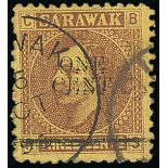 Sarawak 1892 (May) 1c. on 3c. Provisional Setting 2B, a single showing variety surcharge double, ne