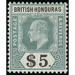 British Honduras 1904-07 MCA $5 grey-green and black, good colour, fine mint.