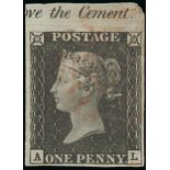 Great Britain 1840 One Penny Black Plate Ib AL constant variety (scratch through L square), from th