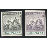 Barbados 1892-1910 Seal of the Colony Issue Imperforate Colour Trials on Gummed Unwatermarked Paper