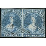 New Zealand 1857-63 imperf. 2d. blue horizontal pair, good margins all round and showing a portion