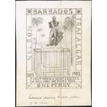 Barbados 1906-07 Nelson Centenary Issue Essays 1d. artist's sketch (110x159mm., vertical crease) in