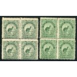 New Zealand 1899-1903 Local Print, Perforation 11, No Watermark 6d. green Kiwi, blocks of four in t