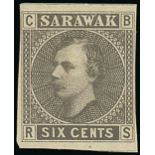 Sarawak 1875 Sir Charles Brookes Imperforate Proofs 6c. in black, transfer type "c", margin just cl