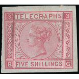 Telegraph Stamps Post Office Telegraph Stamps 1876 5/- rose, plate 3, BG, imperforate imprimatur, f