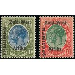 South West Africa 1923 (1 Jan.-17 June) Specimen Stamps ½d. to £1 set of twelve in Afrikaans single