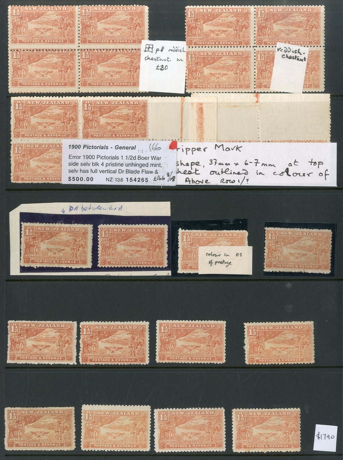 New Zealand 1900 Double Lined Watermark 1½d. Boer War Contingent, mint selection (72) on stockpages